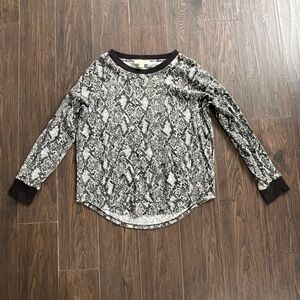 Michael Kors Black & White Snake-Print Long Sleeve Top